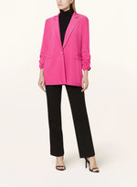 Silky Knit Blazer with Shirred Sleeves - Ultra Pink