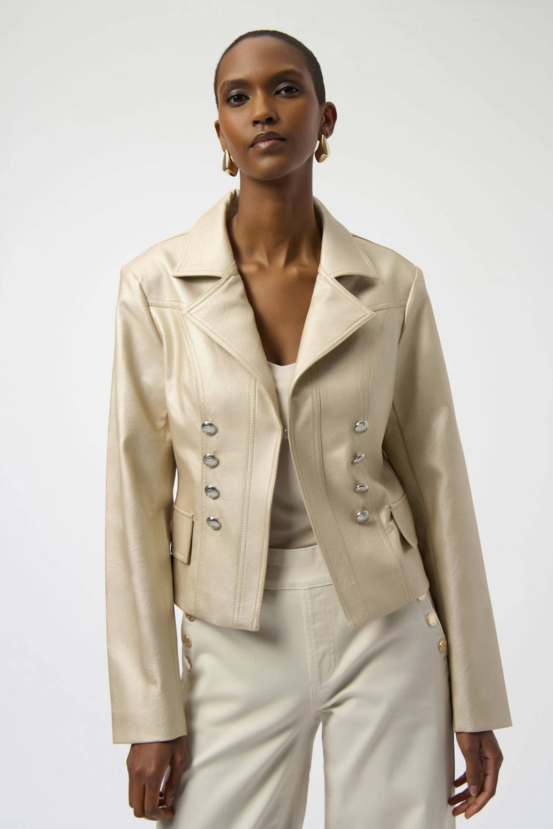 Leatherette Notched Collar Fitted Jacket - Gold – Rue Boutique