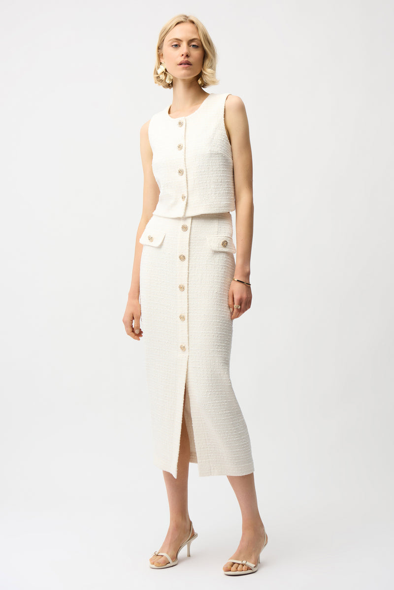 Boucl Pencil Skirt With Gold Buttons - Off White Rue Boutique Boucl Pencil Skirt With Gold Buttons - Off White Rue Boutique