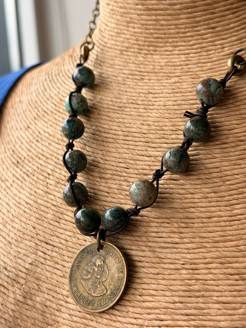 African Coin + Chrysocolla Necklace – Rue Boutique
