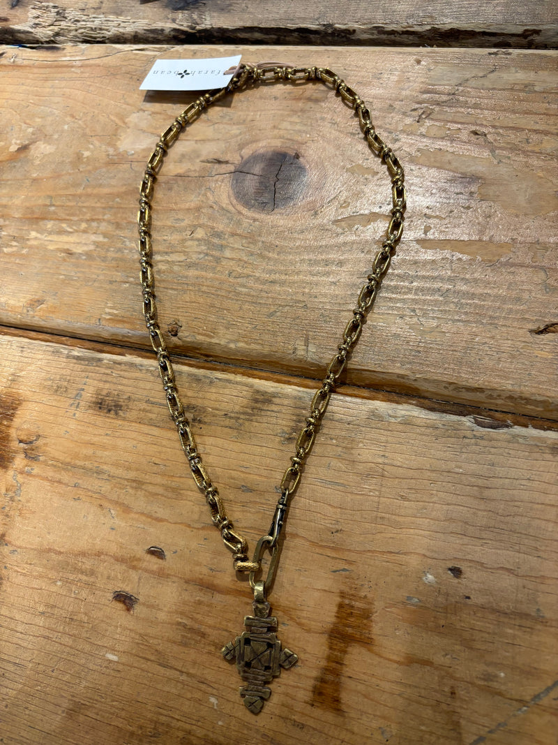Ethiopian Brass Cross on Vintage Chain Necklace