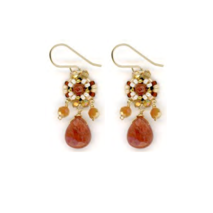 Orange Quartz Brown Gold Stone Earrings