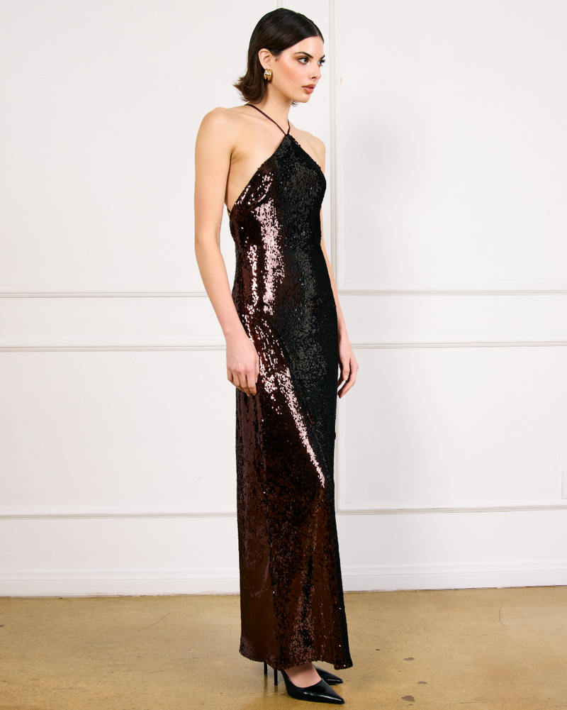 brown and black maxi dress Long Sleeve Bohemian Maxi dress (Brown-Black)