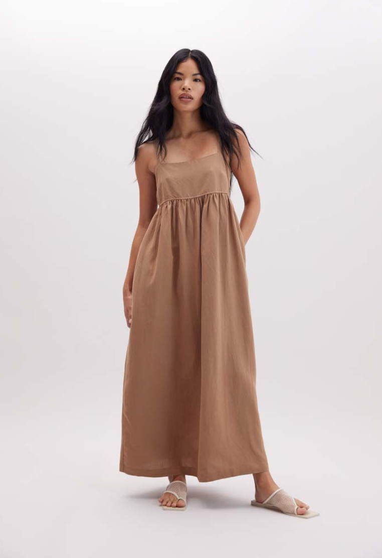 Linen Maxi Dress - Cafe Au Lait Rue Boutique Linen Maxi Dress - Cafe Au Lait Rue Boutique