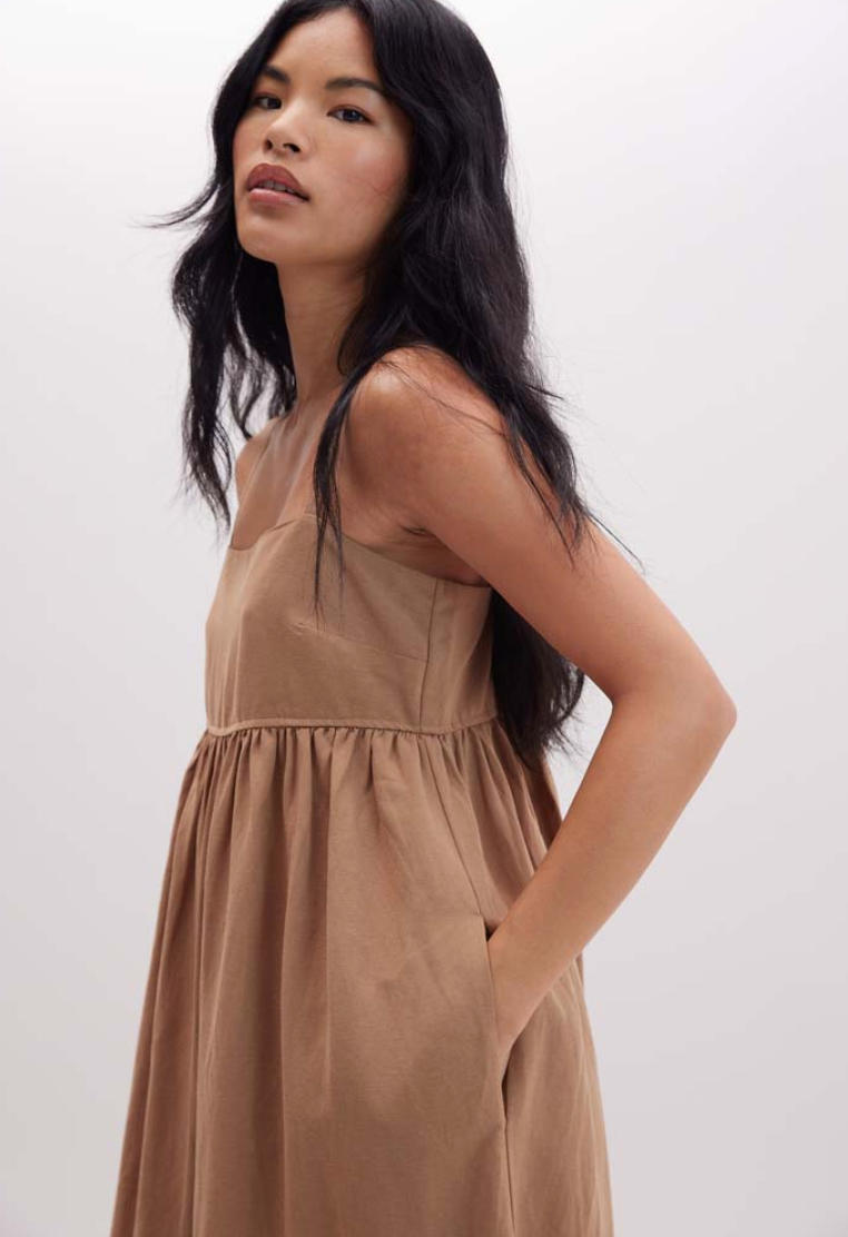 Linen Maxi Dress - Cafe Au Lait Rue Boutique Linen Maxi Dress - Cafe Au Lait Rue Boutique