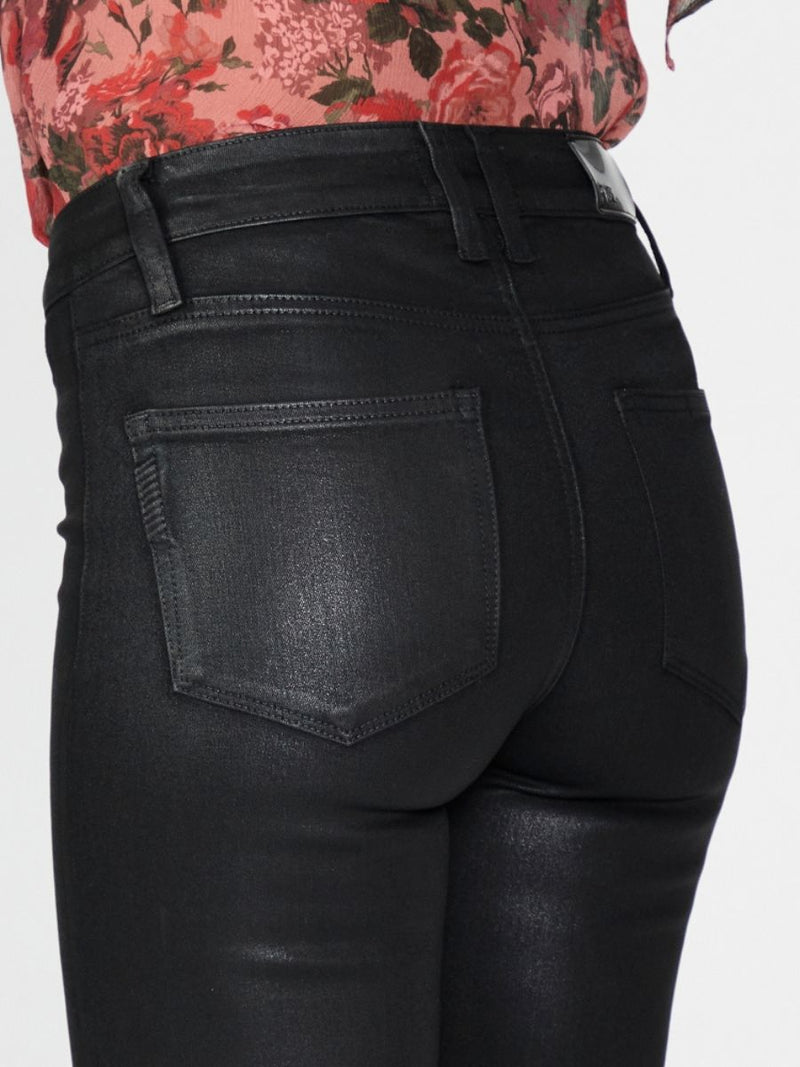 High Waisted Pin Tuck Slim Fit Flare Leather Trousers