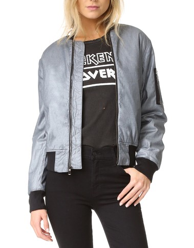 Gene Metallic Puffy Bomber Jacket Rue Boutique