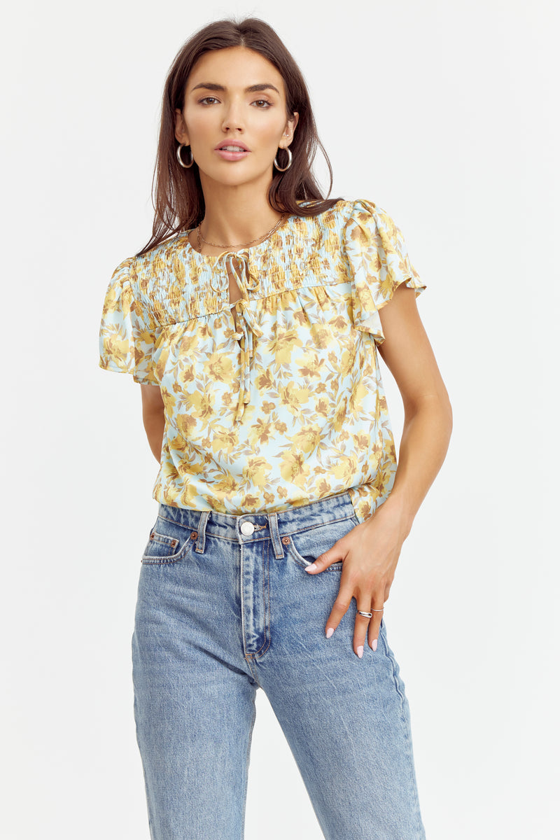 Silvie Smocked Blouse - Mint Yellow