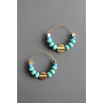 Turquoise Glass & Blue Vinyl Hoop Earrings