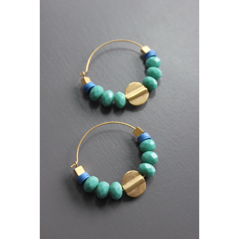 Turquoise Glass & Blue Vinyl Hoop Earrings