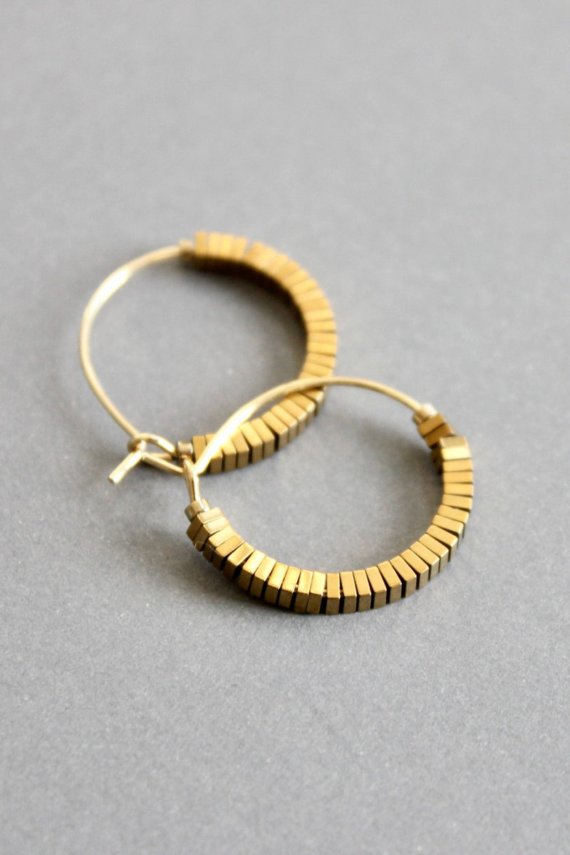 Mini Gold Hematite Hoop Earrings