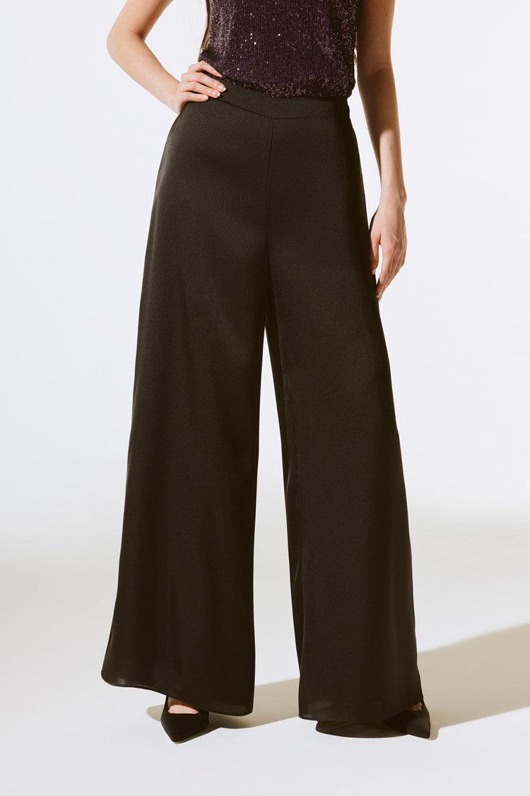 Satin Wide Leg Pants - Black