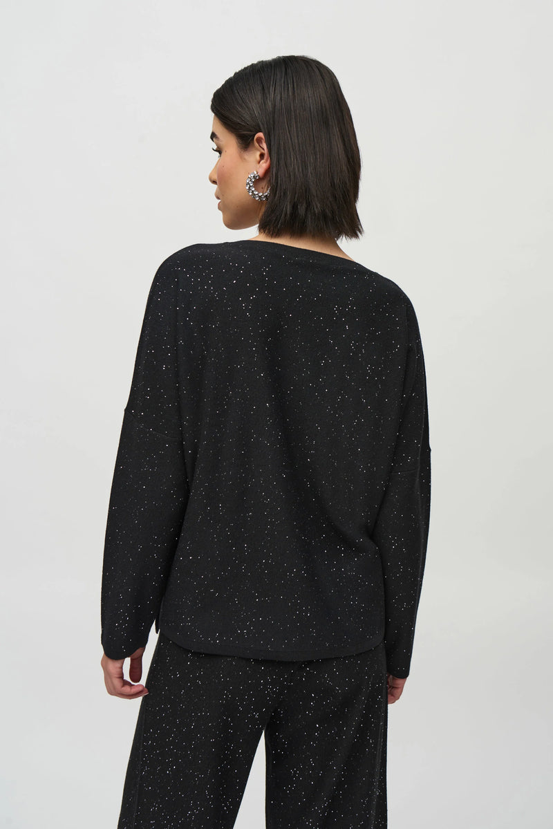 Sequined Sweater Knit Boxy Top - Black