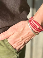 Crimson Red & Gold Striped Beaded 5-Wrap Bracelet