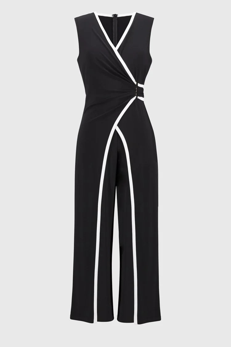 Silky Knit Sleeveless Culotte Jumpsuit - Black & Vanilla