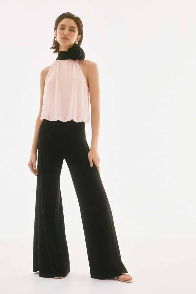 Silky Knit & Chiffon Wide Leg Jumpsuit