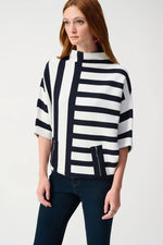 Jacquard Stripe Sweater Knit Pullover - Midnight Blue & Vanilla