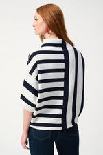 Jacquard Stripe Sweater Knit Pullover - Midnight Blue & Vanilla