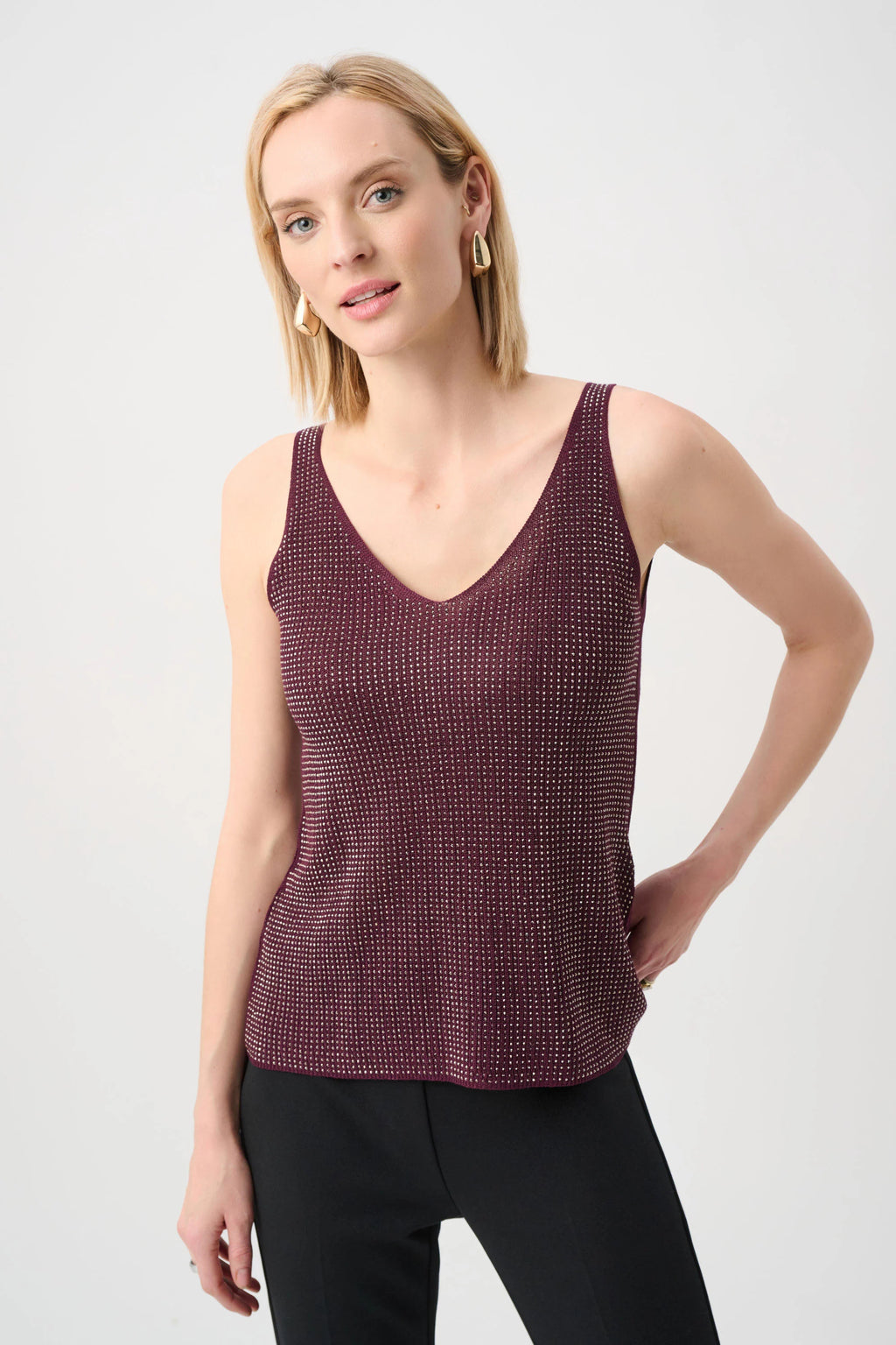 Metallic Knitted Camisole with Rhinestones - Elderberry – Rue Boutique