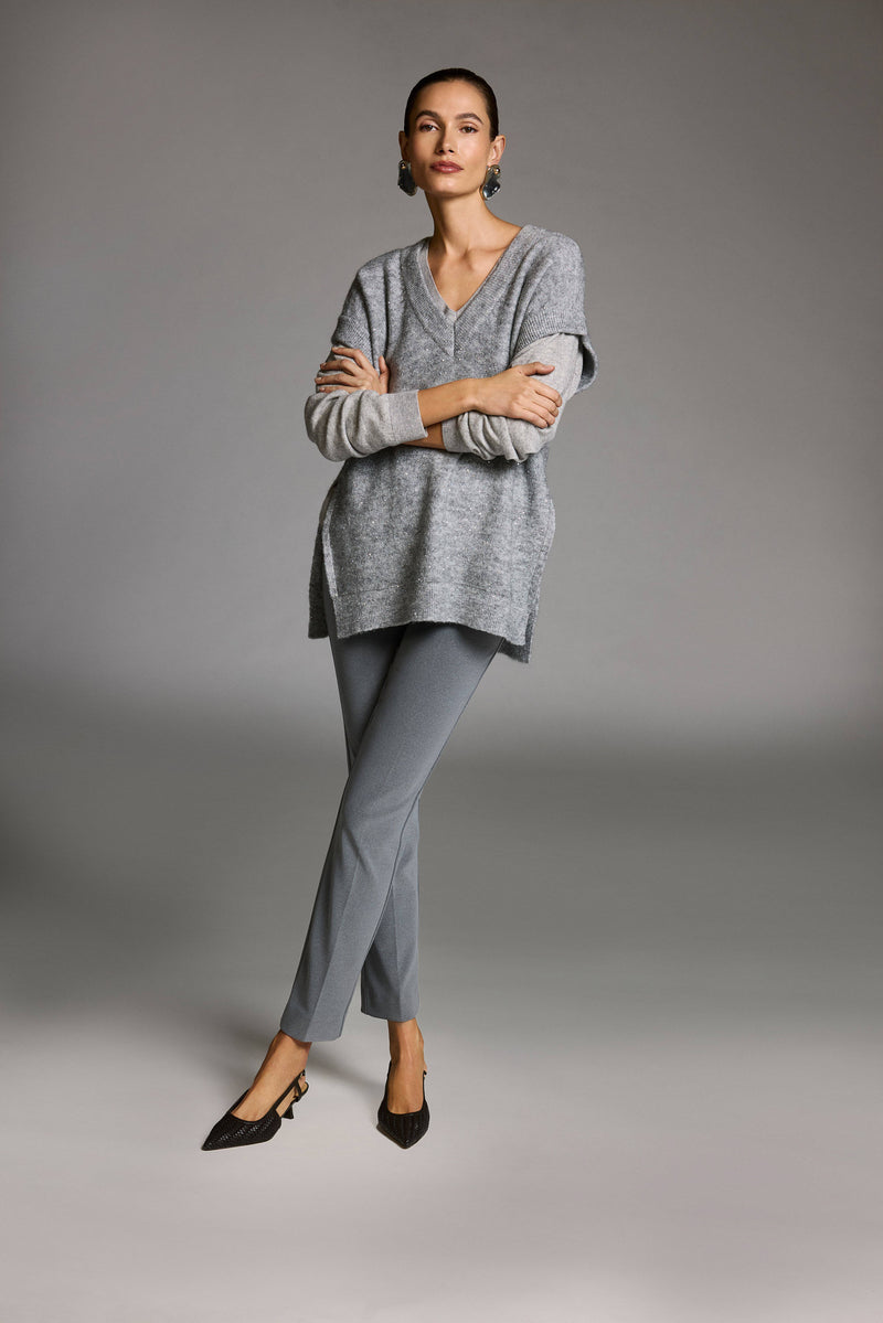 Sweater Knit Sleeveless Tunic with Sequins - Grey