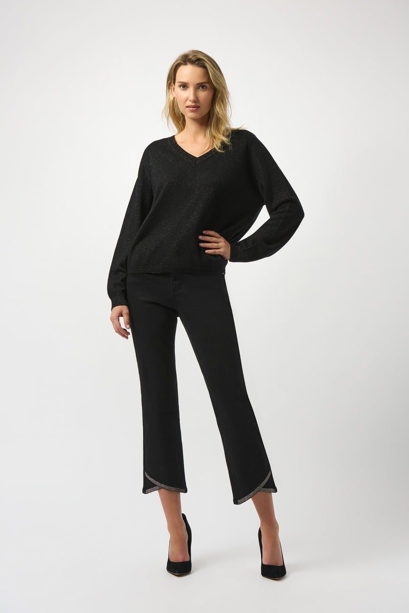 Wool Blend V-Neck Boxy Sweater - Black