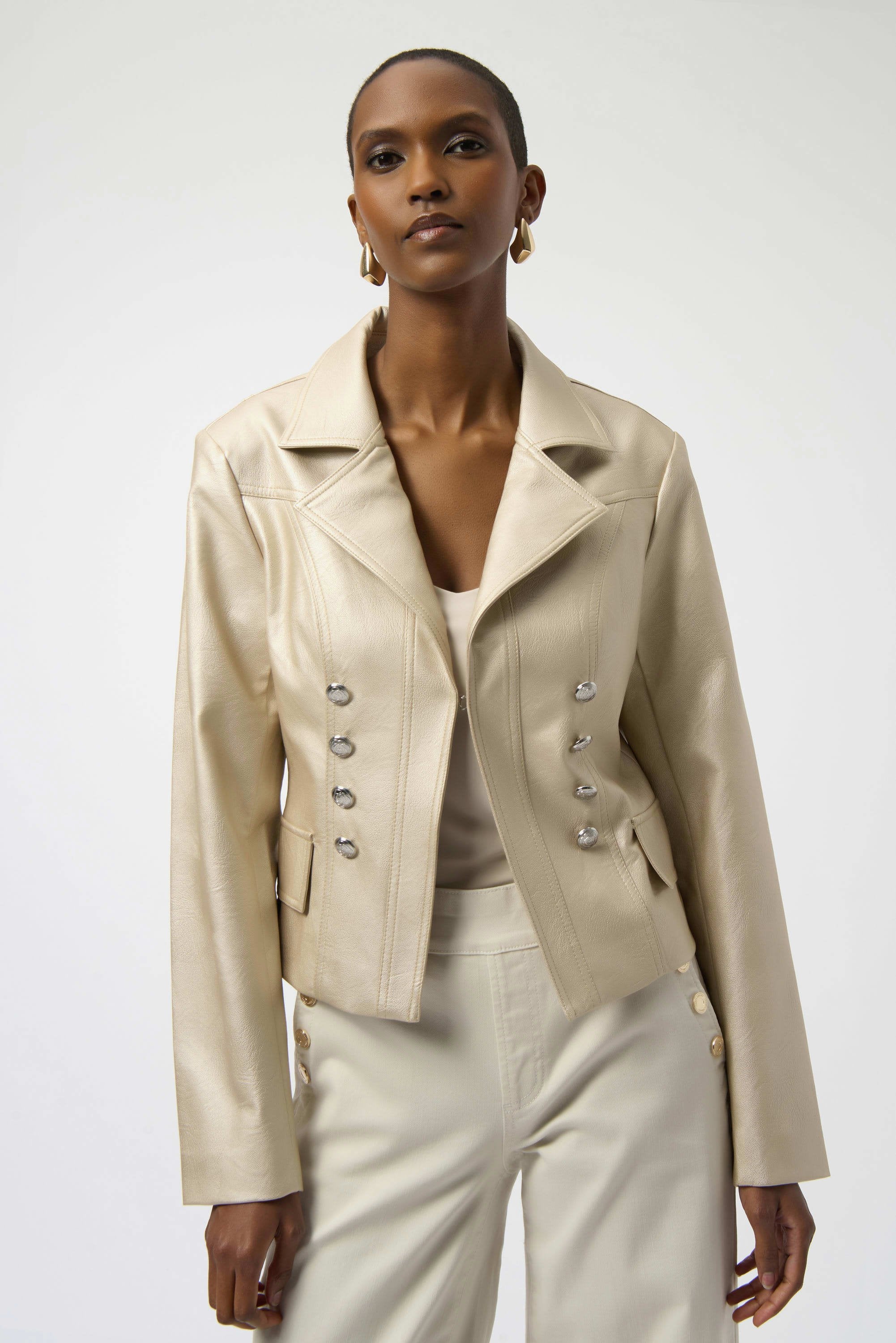 Leatherette Notched Collar Fitted Jacket - Gold – Rue Boutique
