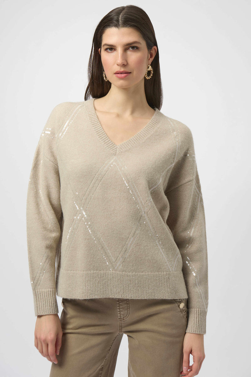 Sweater Knit Pullover with Sequins - Oyster