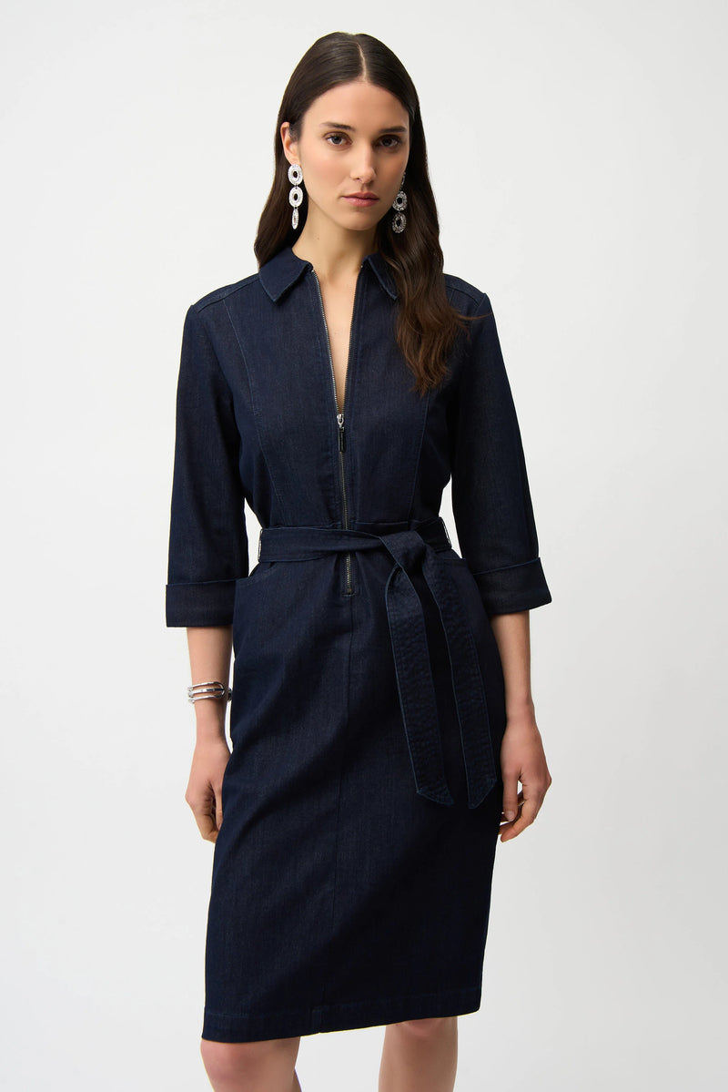 half denim dress Blue 1970s V-Neck Half Sleeves Denim Dress