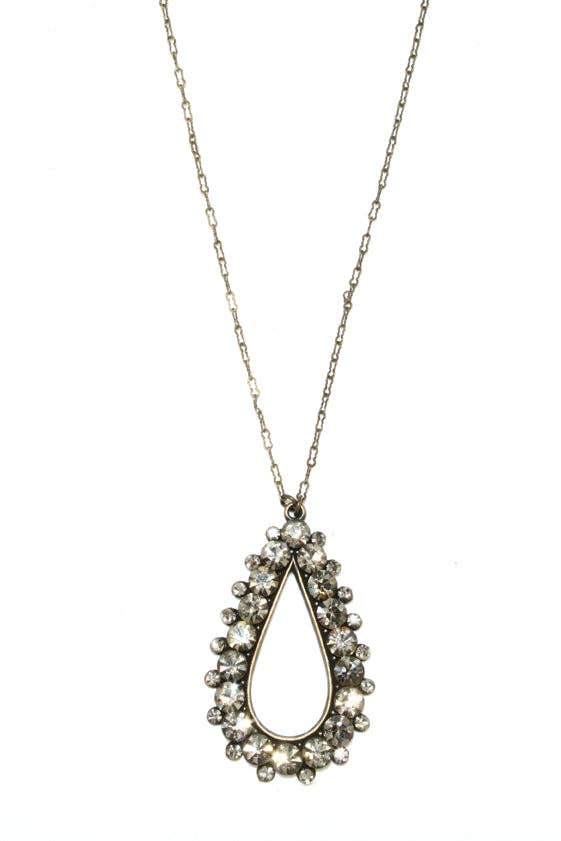 Crystal Tear Drop Necklace - Black Diamond