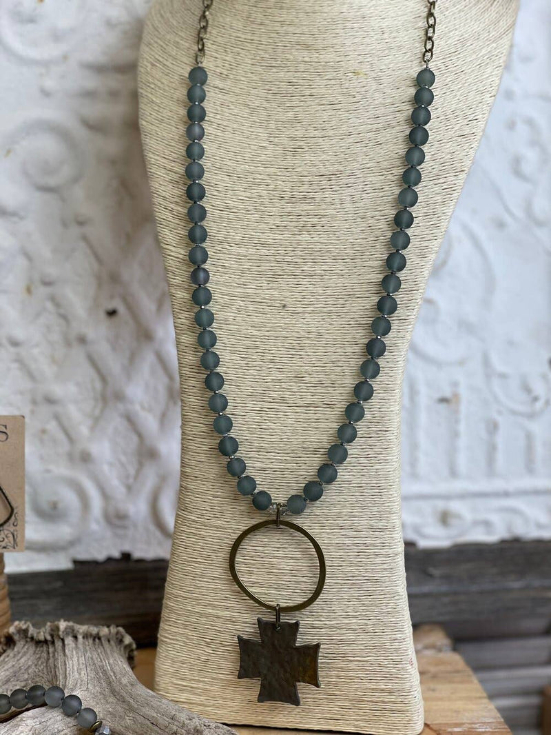 Smokey Ring Cross Necklace