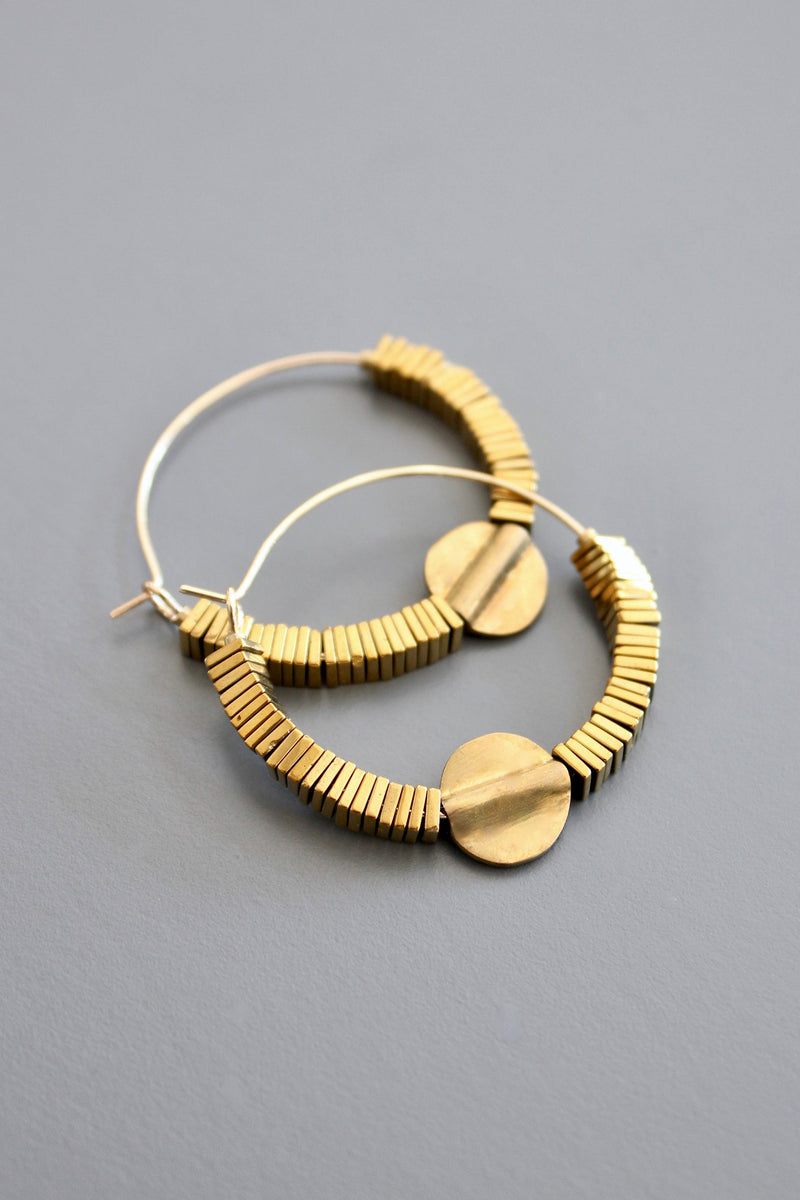 Gold Hematite Hoop Earrings