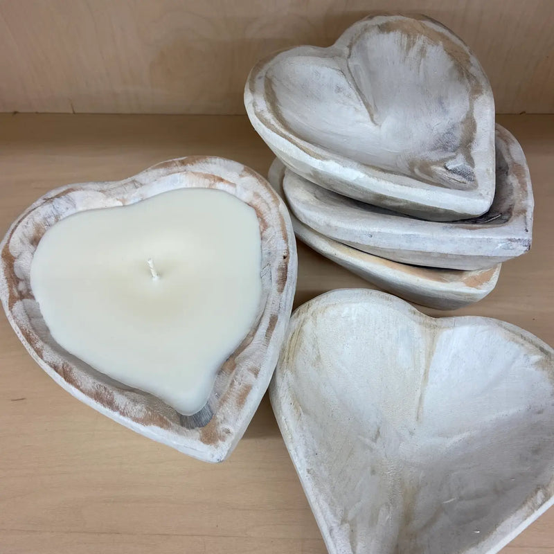 Hand Carved Wooden Heart Candle - Summertime