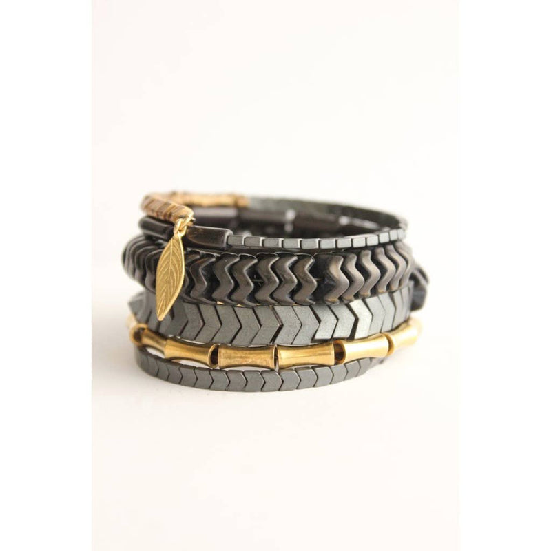 Black Stone & Blue Hematite Wrap Bracelet