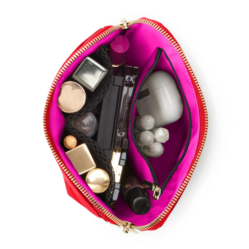 Satin Makeup Bag - Candy Apple/ Pink