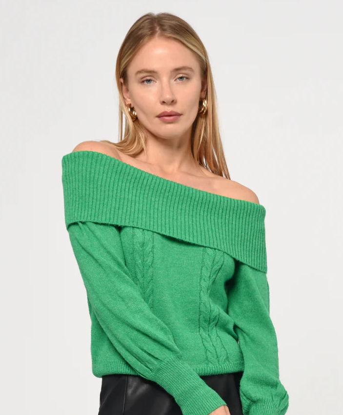 Haley Off Shoulder Sweater - Green