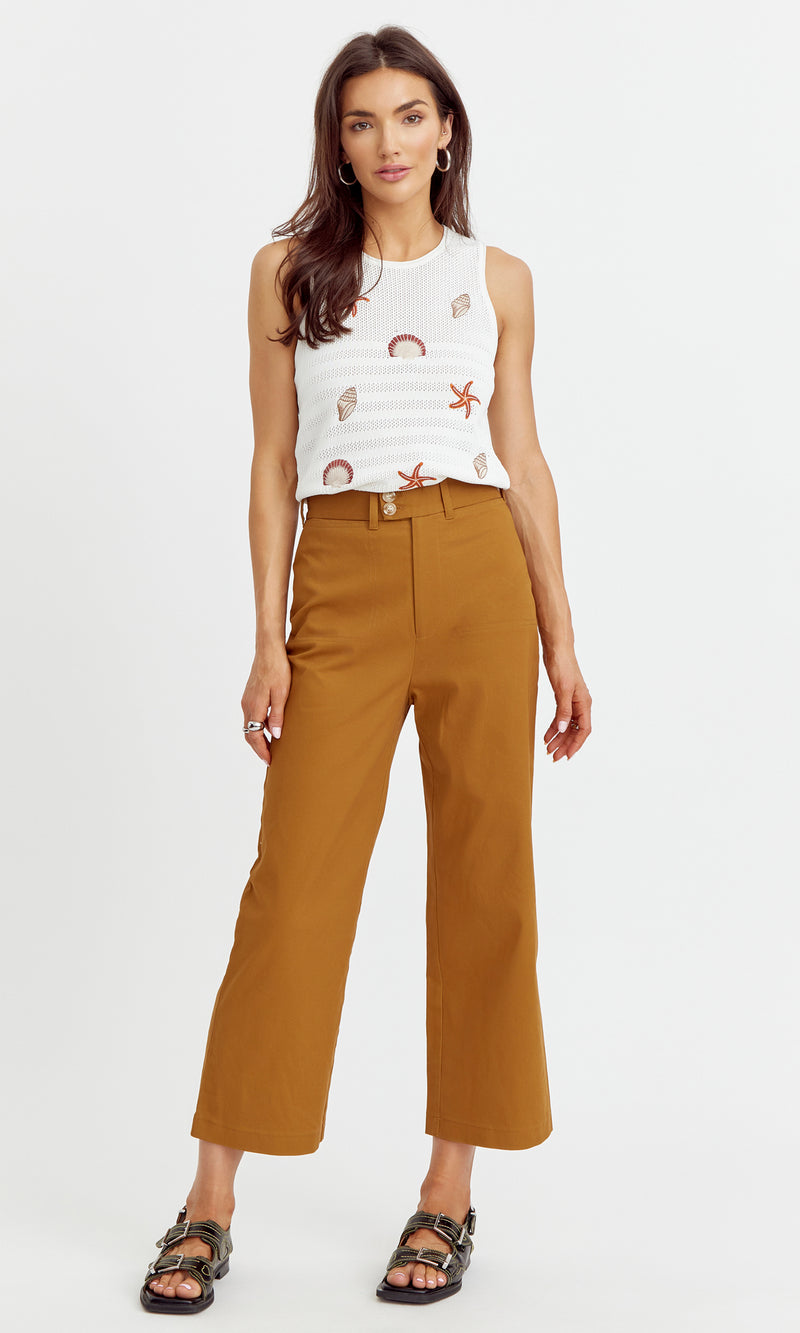 Luana High Rise Crop Straight Pant - Honey