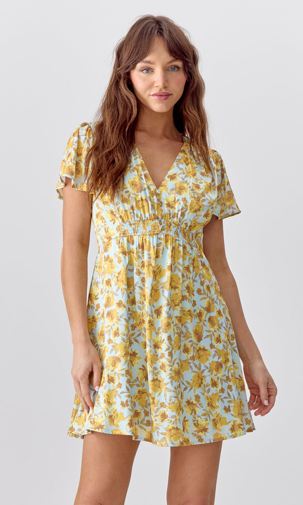 Verna Satin Printed Mini Dress - Mint Yellow Rue Boutique Verna Satin Printed Mini Dress - Mint Yellow Rue Boutique