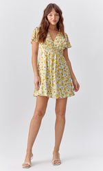 Verna Satin Printed Mini Dress - Mint Yellow