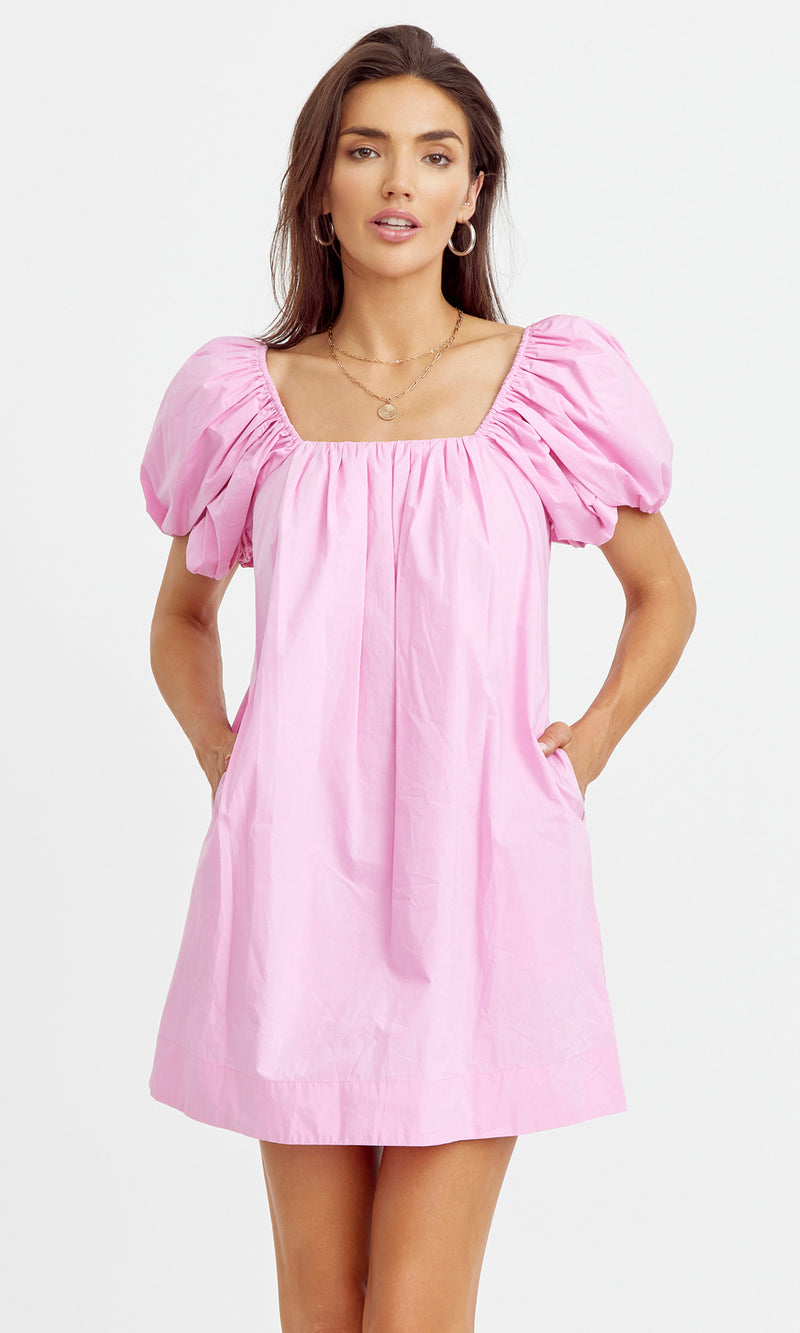 Hope Tulip Sleeve Poplin Dress - Bubblegum