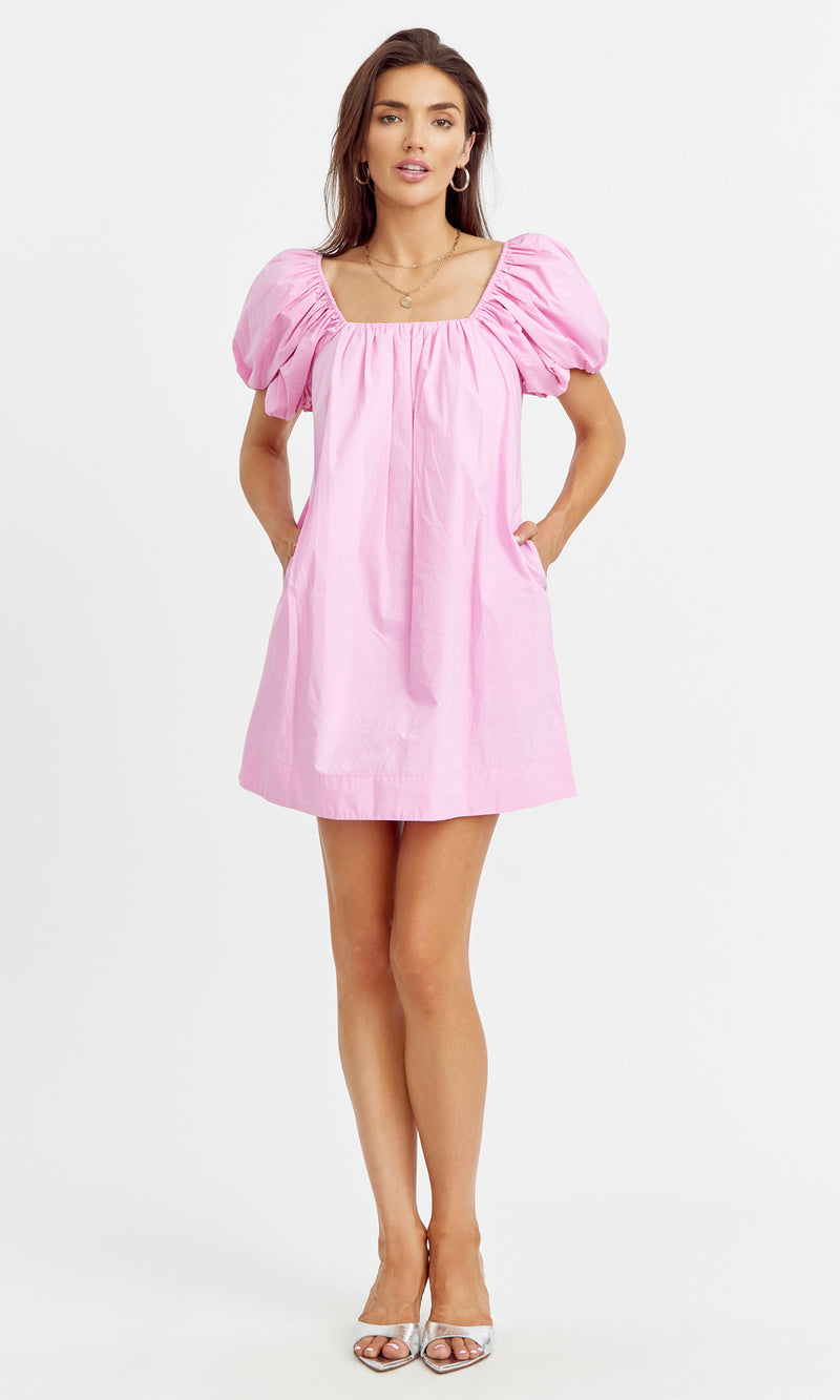 Hope Tulip Sleeve Poplin Dress - Bubblegum