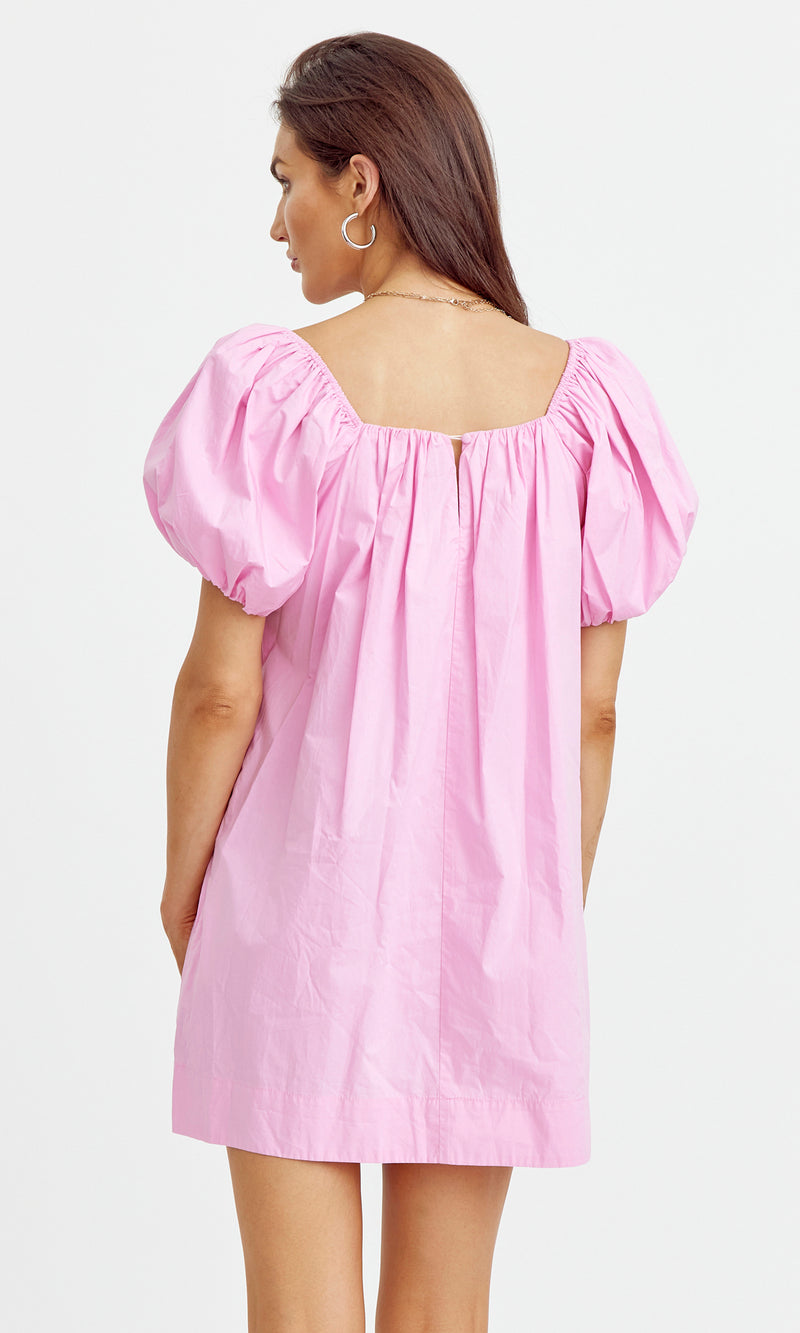 Hope Tulip Sleeve Poplin Dress - Bubblegum