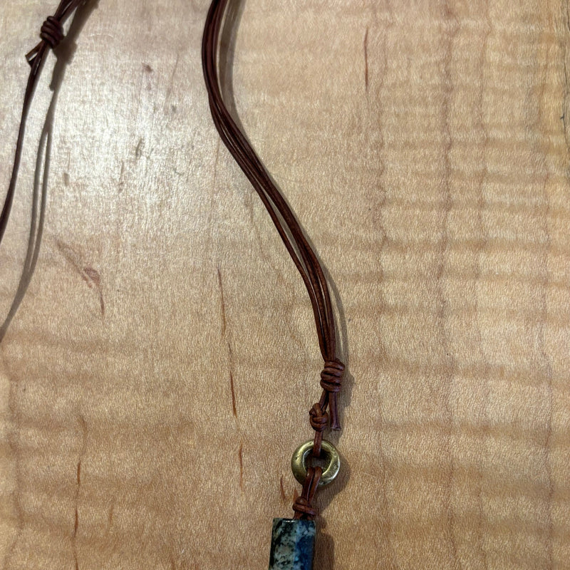 Hand Art African Turquoise w/ Antler on Leather, Brass Necklace
