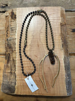 Brass Ball Chain w/ Petrified Antler & Suede Necklace