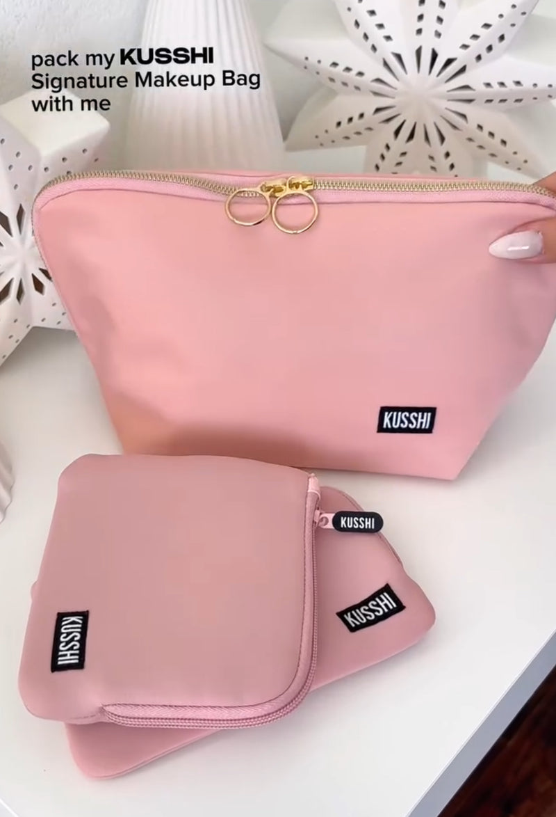 Satin Makeup Bag - Blush & Blue
