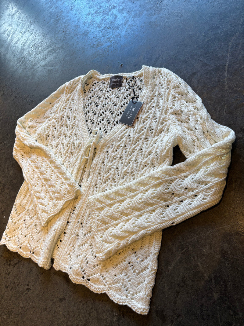 Tie Front Crochet Cardigan - Ivory