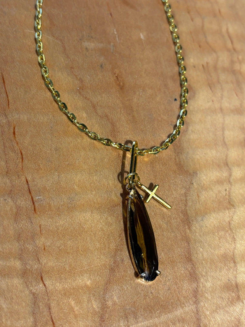 Smokey Cross Gold Necklace