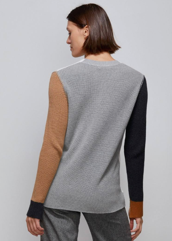 Color Block Knitted Sweater - White