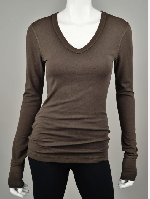 Luxe V Neck L/S - Chocolate