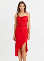 Esther Ruched Midi Slip Dress - Red