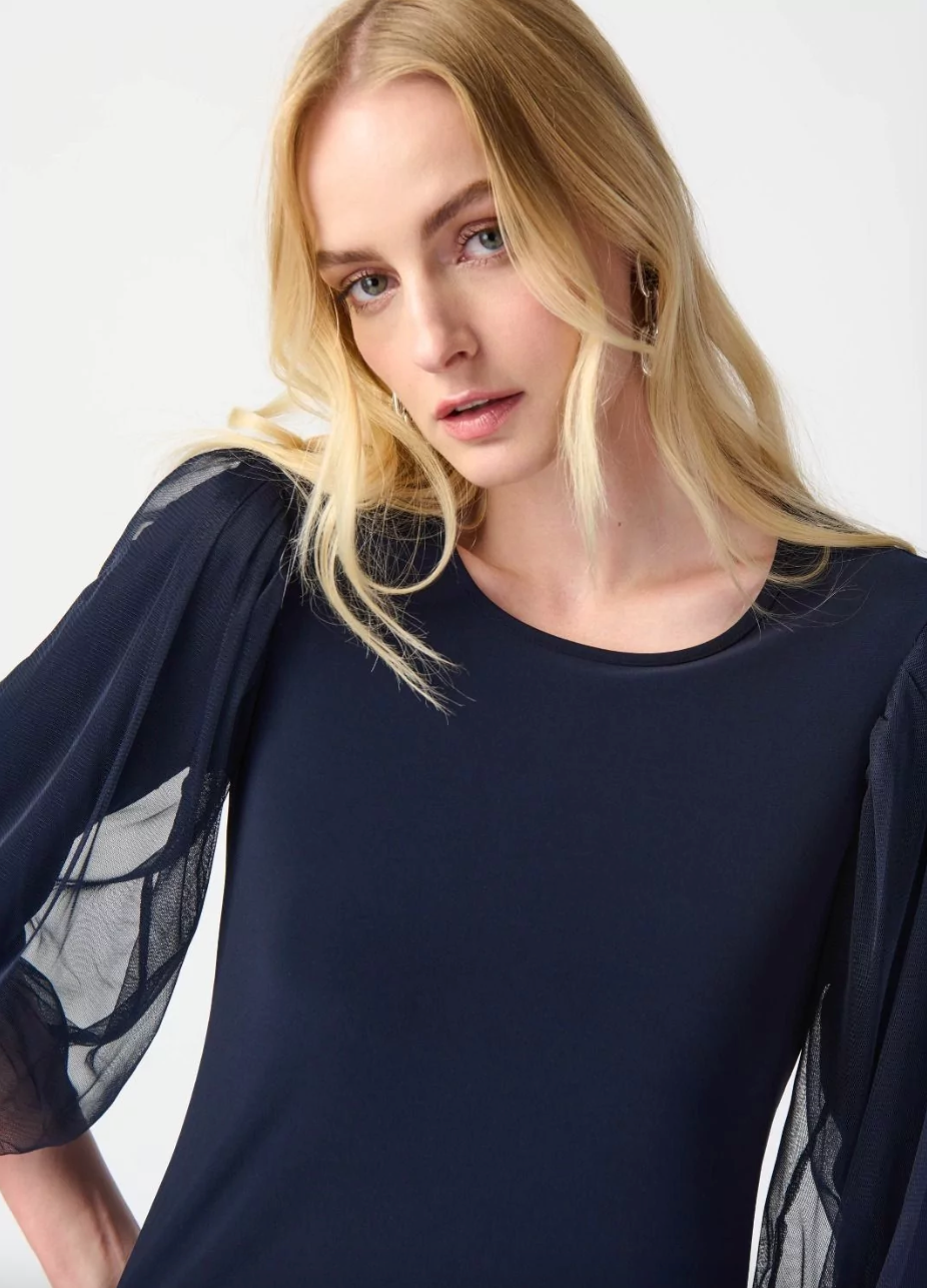 Mesh Sleeve Top - Midnight Blue